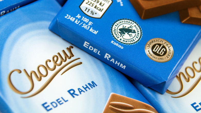 Close-up of bars of Aldi's Choceur chocolate