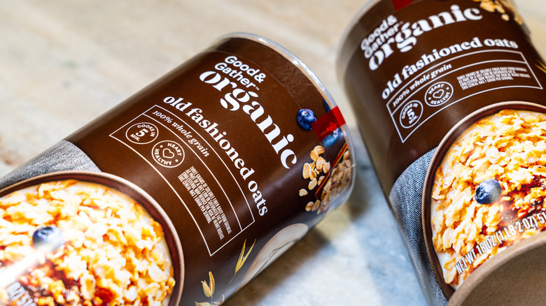 Two canisters of Good & Gather oats on a countertop