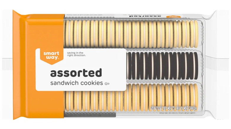 Kroger's Smart Way assorted sandwich cookies against a white background