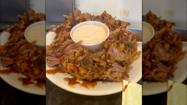 Cactus blossom covered with pulled pork