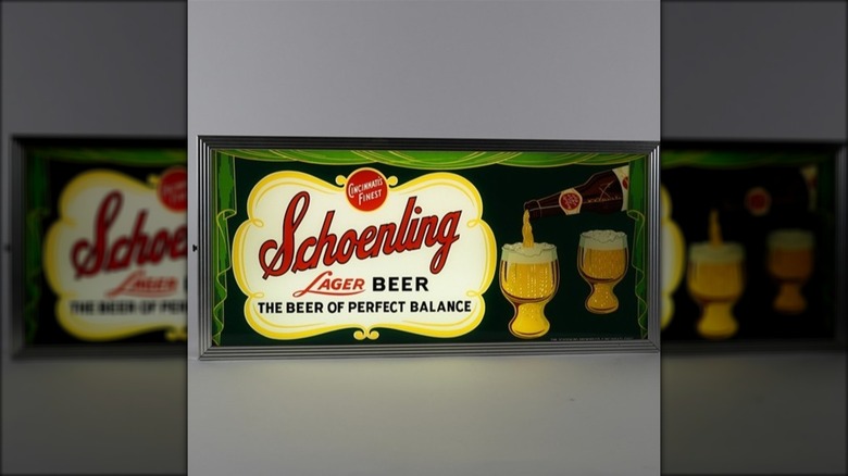 Schoenling bubbler motion beer sign with the backlight on