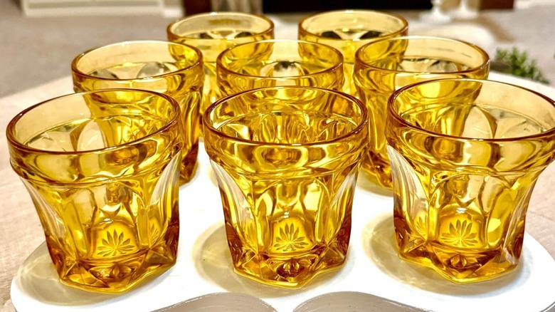 Set of eight amber Anchor Hocking highball glasses