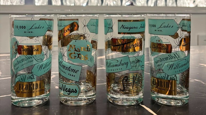 Set of four Gay Fad travel destination glasses