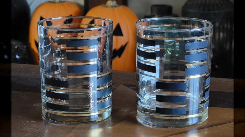 Pair of Georges Briard glasses with geometric patterns and signature showing