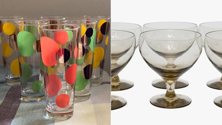 Split image of Russel Wright Eclipse glasses and American Modern coupe glasses