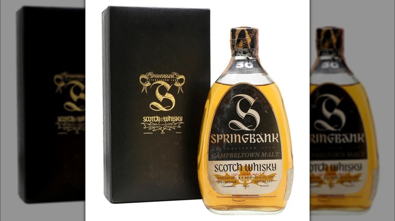Original bottle and box for the Springbank 1919 50 Year Old on a white background