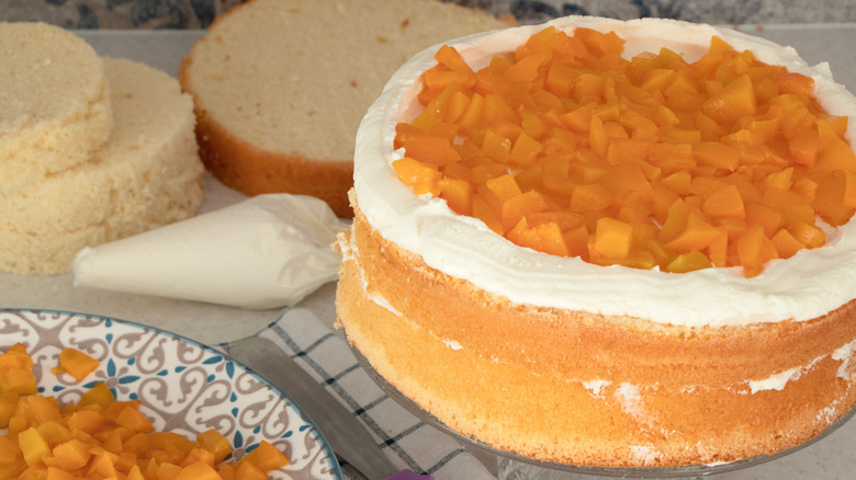 making a peaches and cream layer cake