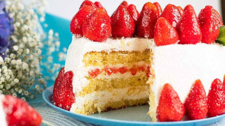 cut strawberry cake
