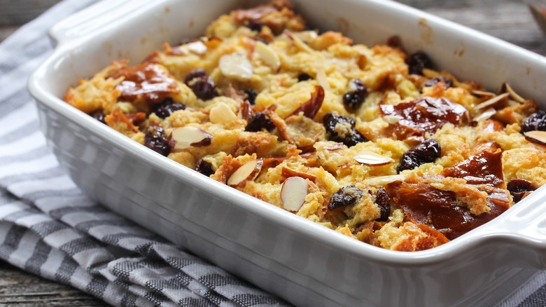a pan of bread pudding