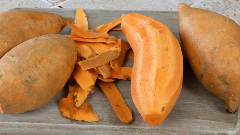 sweet potatoes and peeled skin