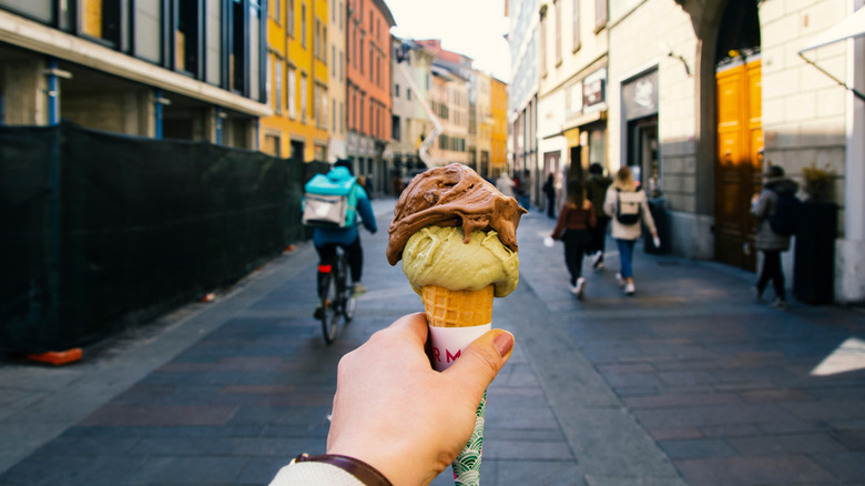 Person holding ice cream in Bergamo, Italy