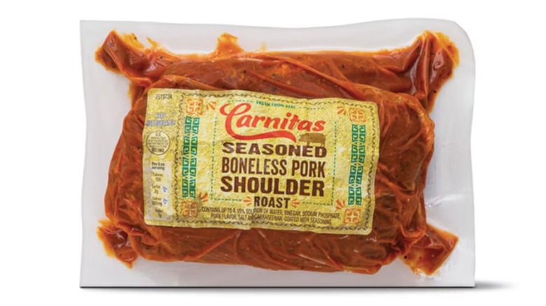package of Carnitas Carnitas Seasoned Boneless Pork Shoulder Roast on white background
