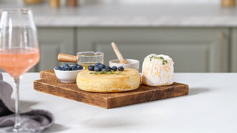 Cheese plate on wooden board