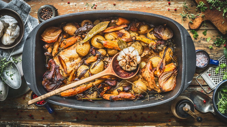Slow cooker with roasted vegetables