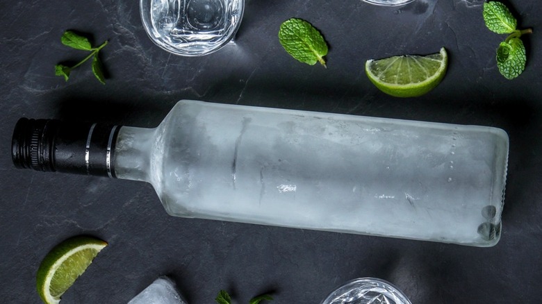 vodka bottle and lime wedges