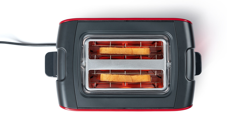 Top down view of toaster with toast