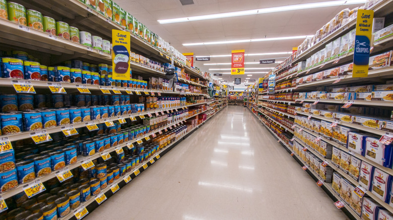 Empty Aldi soup aisle