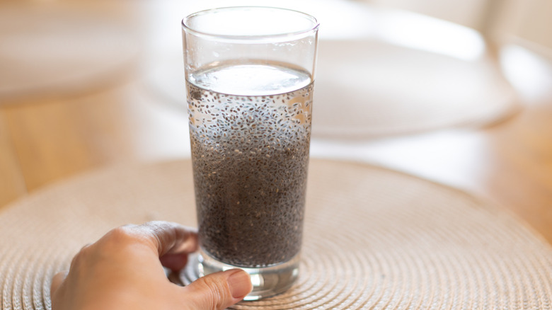 Soaking chia seeds in a glass of water