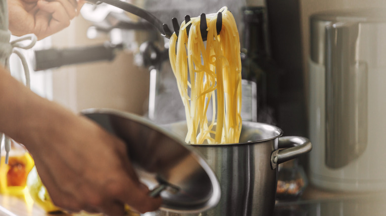 cooking pasta in pot
