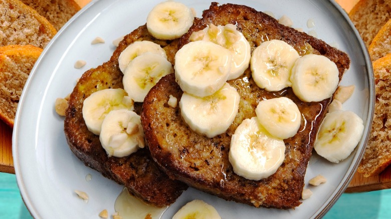 Top-down view of banana bread French toast