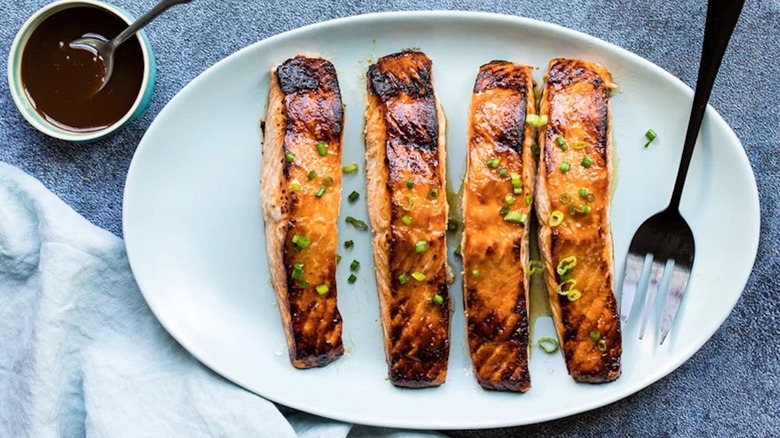 Bourbon glazed salmon and sauce