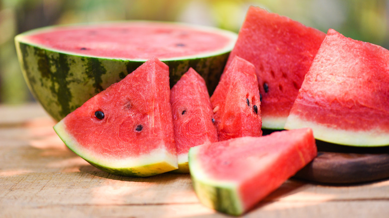 Sliced watermelon with seeds
