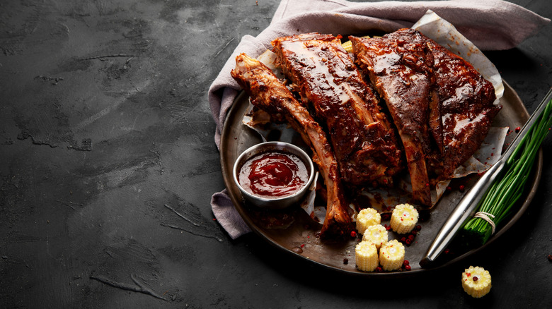Ribs on plate BBQ sauce