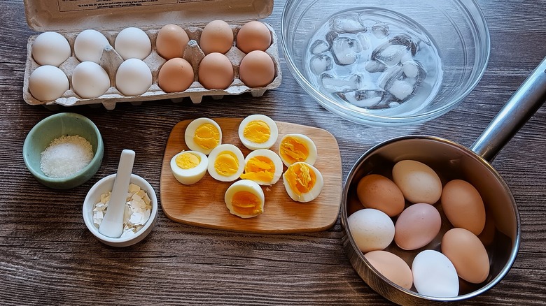 Eggs shelled and boiled