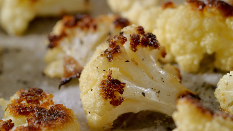 A piece of cooked cauliflower